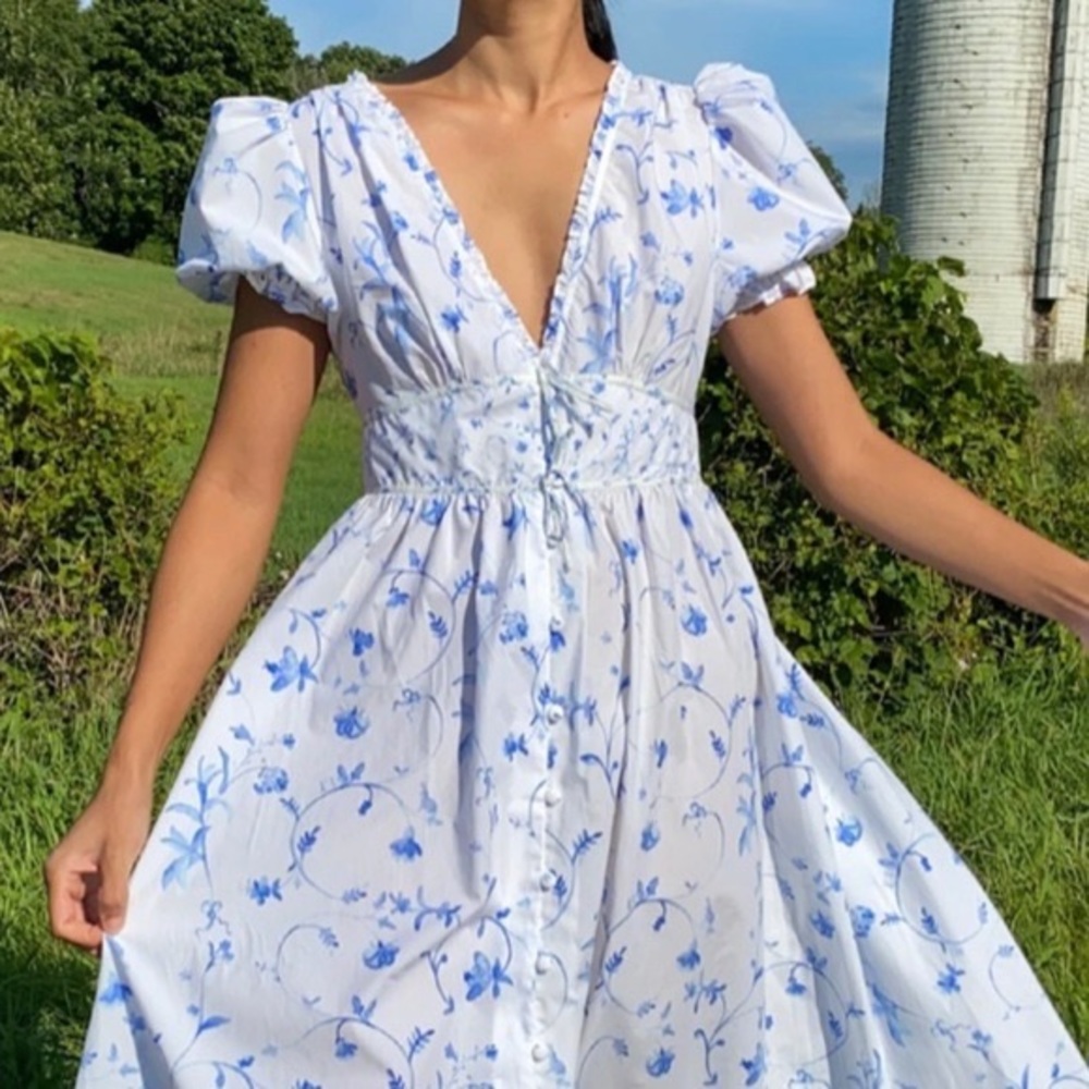 Hill House Sabrina Dress in Blue Botanical (XS)